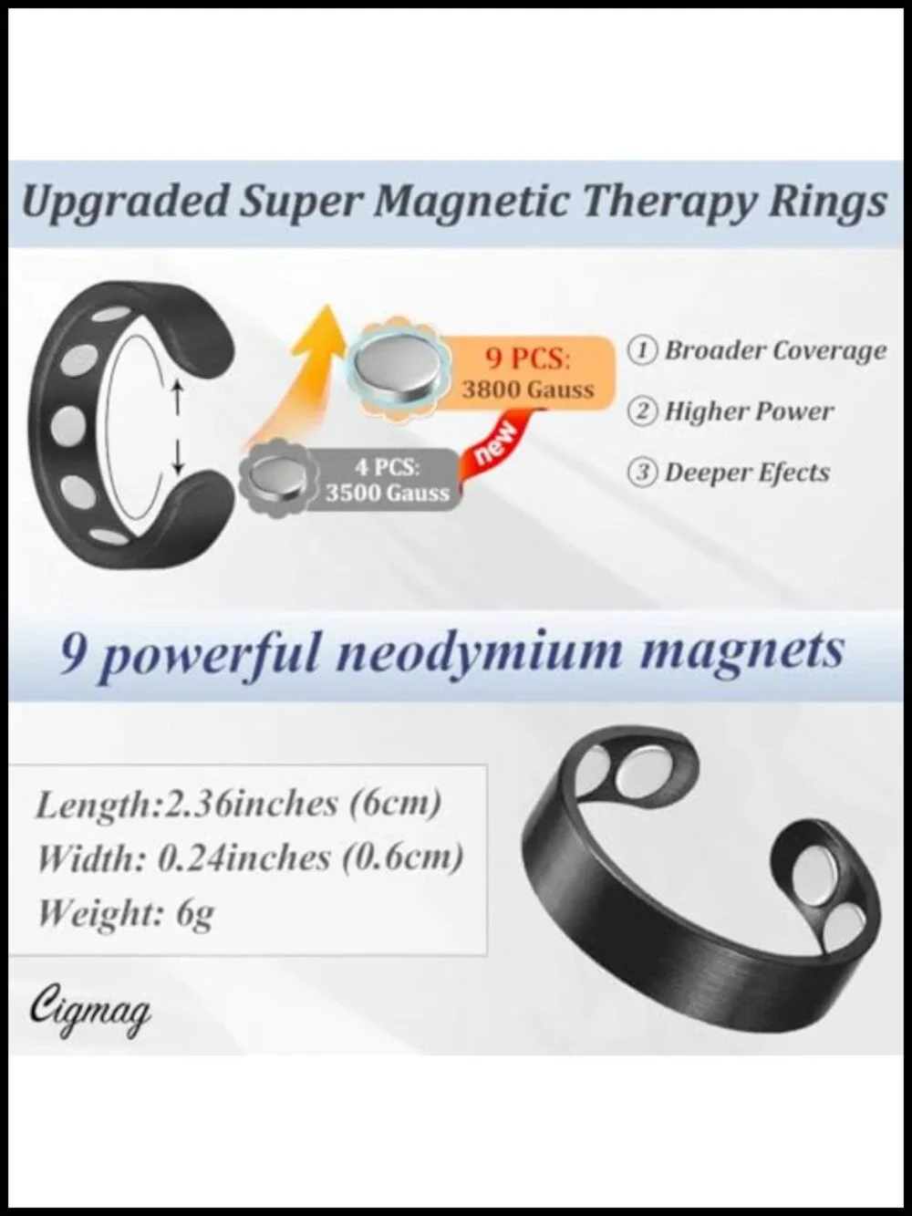 9X Copper Rings with Powerful Magnets Adjustable Solid Pure Copper